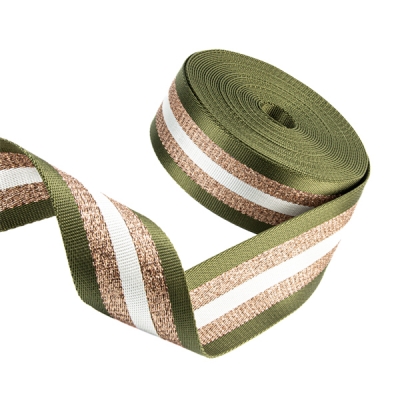 Gurtband Polyester mit Lurex 50mm oliv kupfer